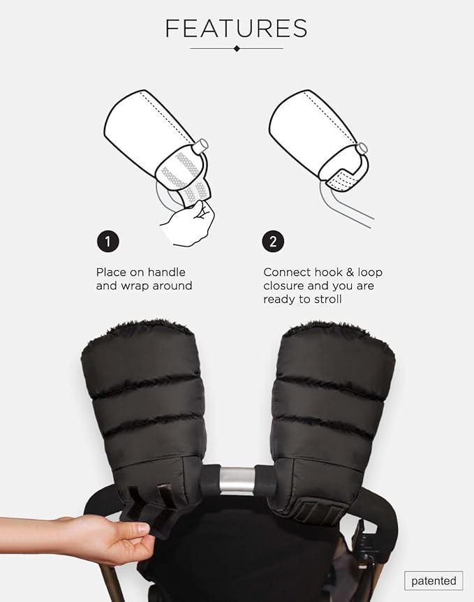 7AM Enfant Stroller Warmmuffs Gloves - Anti-Freeze Stroller Mittens for Handlebars, Water Repellent Hand Warmer Muff for Cold Weather, Plush Lined Stroller Warmmuffs | Winter Stroller Accessories