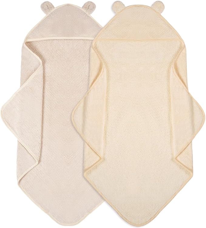Baby Hooded Towel 2 Pack Bath Towels for Newborn with Animal Design Shower Essentials for Baby Girl Boy and Toddler (Camel & Beige, Medium)