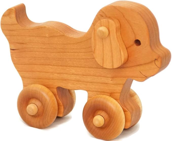 Wooden Puppy Toy Car – Easter Basket Gift for Toddlers & Kids, Handmade Wooden Puppy Push Toy, Natural Wood Animal Toy