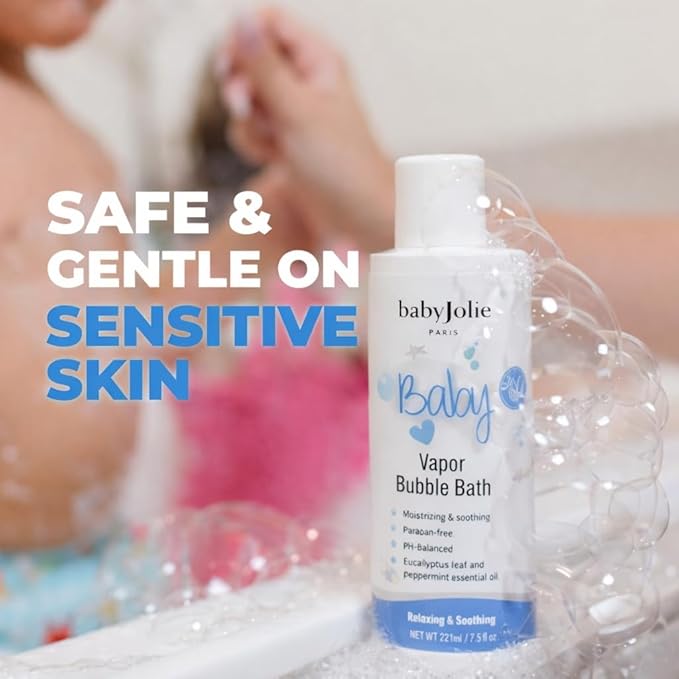 Baby Jolie Vapor Bubble Bath - Baby & Kids Bathing Aromatherapy for Stuffy Nose and Cough Relief, Made with Eucalyptus and Peppermint Extract, Natural Essential Oils, 7.5 oz