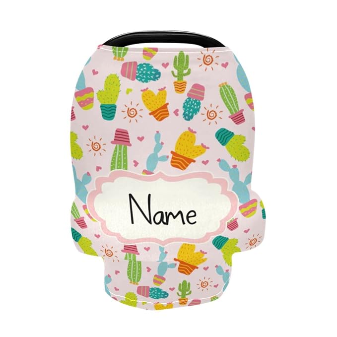 Personalized Nursing Cover Breastfeeding Scarf Baby Car Seat Covers, Infant Stroller Cover, Multiuse Carseat Canopy, Shower Gift for Newborn Girls Boys, Western Cactus