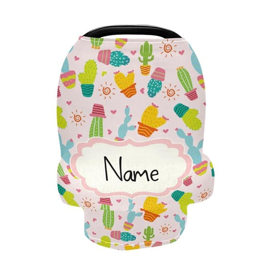 Personalized Nursing Cover Breastfeeding Scarf Baby Car Seat Covers, Infant Stroller Cover, Multiuse Carseat Canopy, Shower Gift for Newborn Girls Boys, Western Cactus