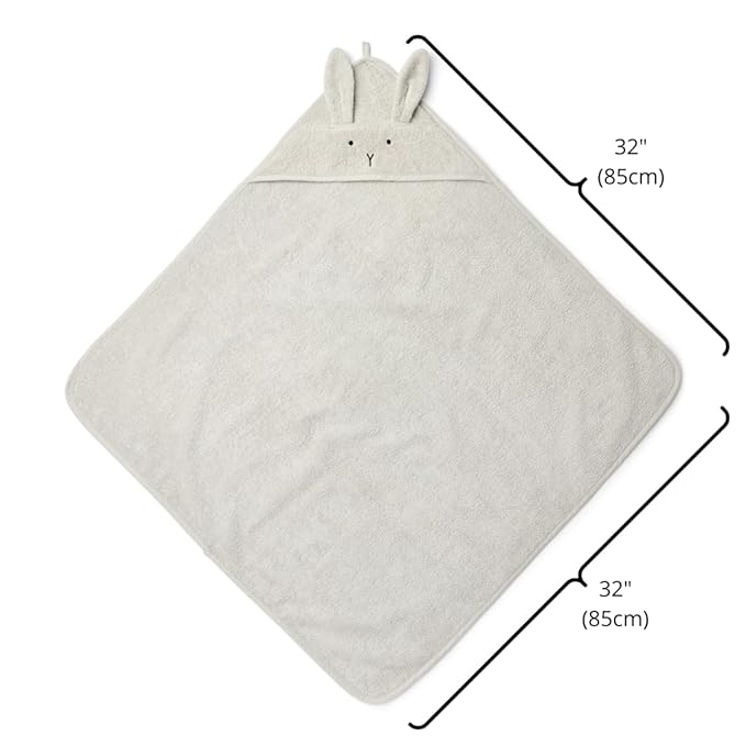 Hooded Baby Towels - 100% Organic Cotton Baby Bath Towels for Baby Boy, 32" x 32" Super-Soft and Absorbent Baby Towels for Newborn (Rabbit - Pearl Grey)