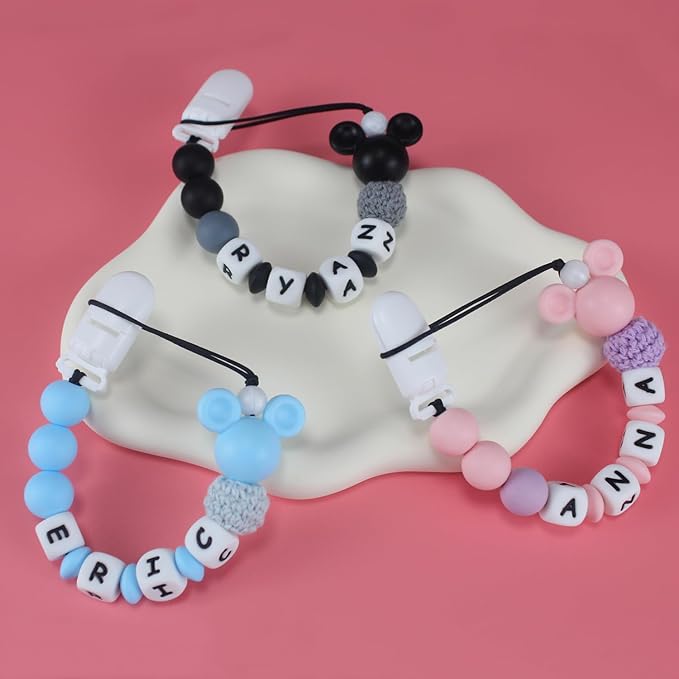 Personalized Pacifier Clip with Name, Customized Pacifier Holder with Name for Baby, Paci Clips with Mouse Head Design