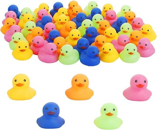 50 Pcs Multicolor Mini Rubber Ducks Baby Bath Toy ,Children Squeak and Float Colored Small Ducks in Bulk Toddlers Shower Duck Decorations Party Favors