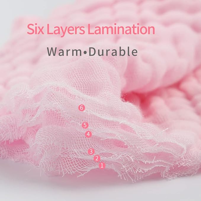 YEBON ProC 2Pcs Baby Muslin Bath Towels, Super Soft Cotton Bath Towel 6 Layers Infant Newborn Swaddle Blanket 41.3 X41.3 Inches,Baby Registry as Shower (Pink)