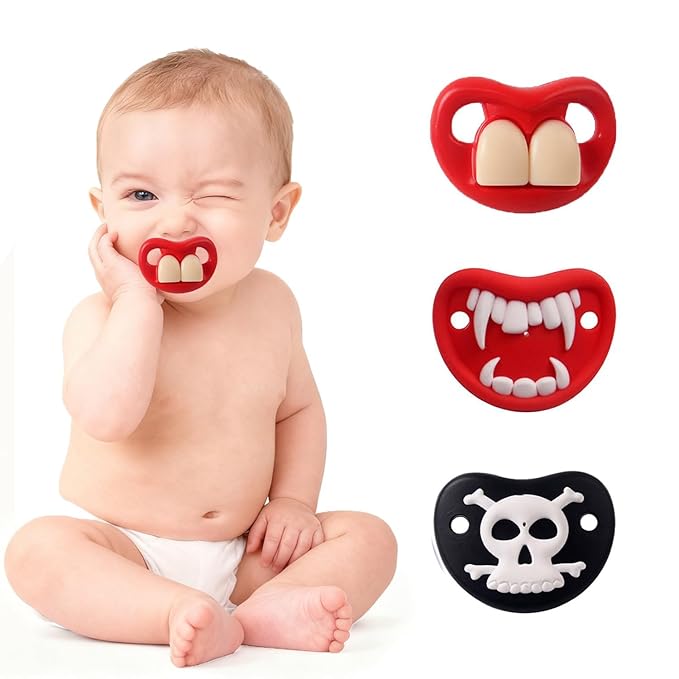 Funny Baby Pacifiers,Funny Pacifiers for Babies 0-18 Months,Baby Teeth and Vampire Pacifier Funny Pacifiers for Boys and Girls BPA Free