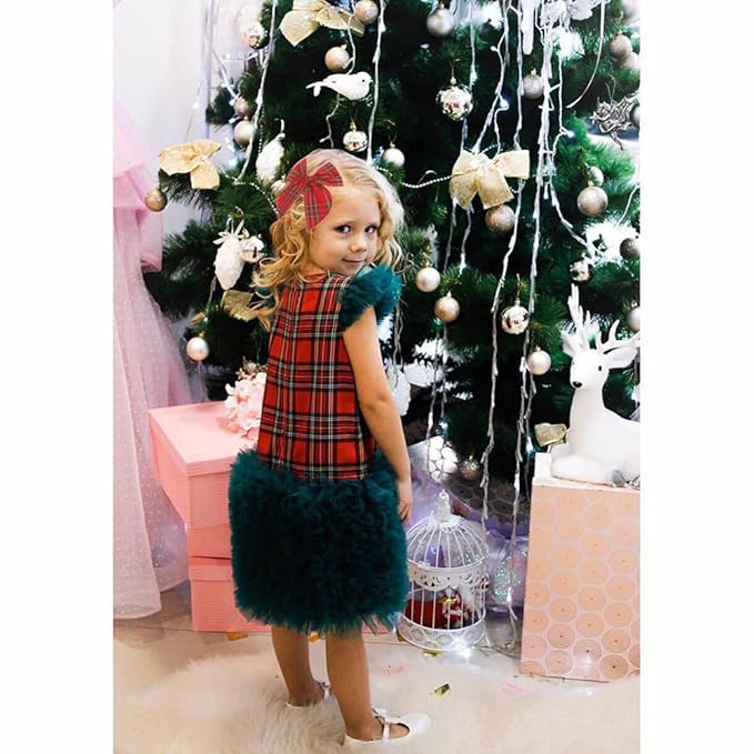 Velvet Plaid Bow Hair Clips and Accessories for Little Girls and Baby Moms - Red Green White Christmas Fable (4 Pack)