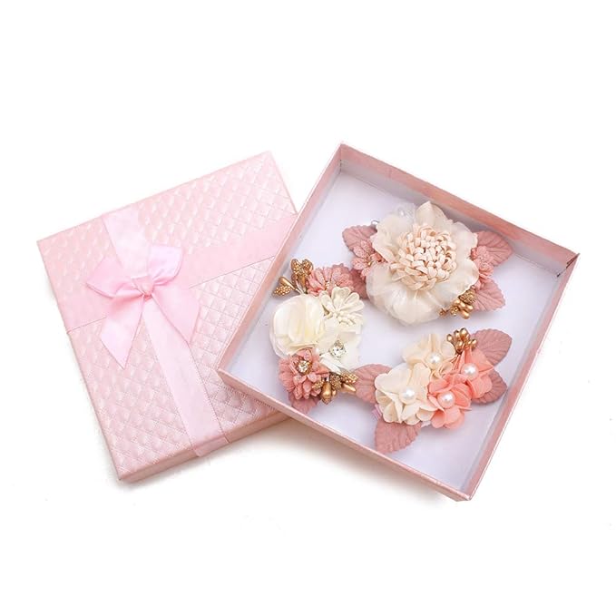 Flower Hair Clips Set-Cherrboll 3pcs Floral Hair Bow Accessories for Baby Girl Toddles Teen Gifts
