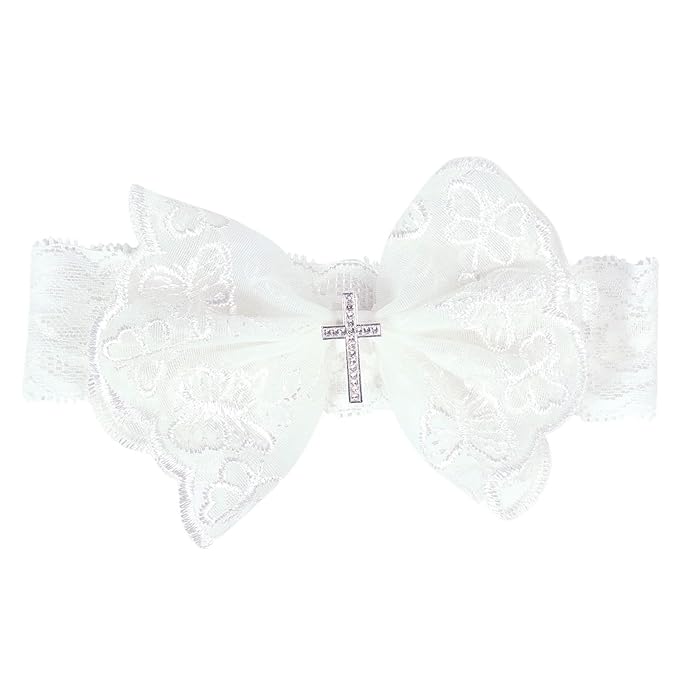 BIBABLYKE Baby Lace Bow Headband for Girls Breathable Bowknot Hair Bands Toddler Christening Party Headdress Cross Turban Hairband Lace