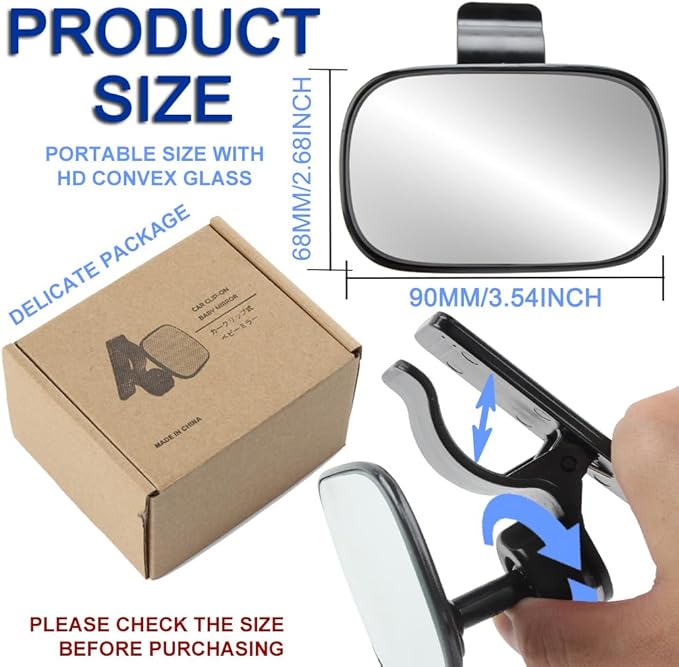 JONMON Automotive Interior Rearview Baby Mirror - Car Small Clip-On Adjustable Facing Back Rear View Seat Convex Mirror Clip on Car or Truck Sun Visor (Original)