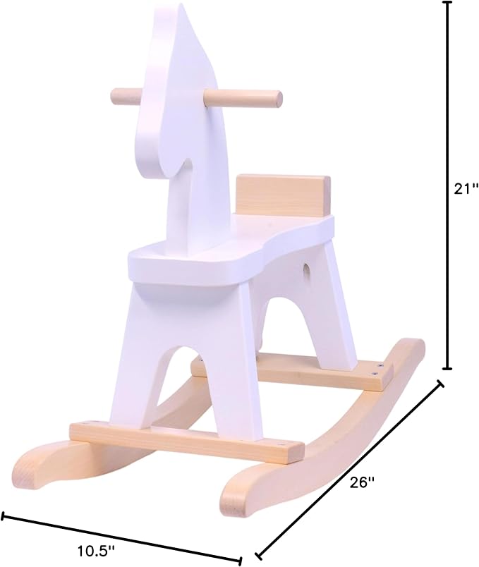AmishToyBox.com Wooden Rocking Horse Toddler Ride-On Toy (White and Natural)