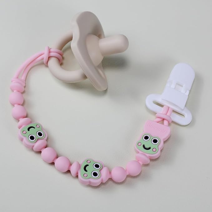 Pacifier Clips 2 Pack, Silicone Baby Pacifier Clips with One Piece Design, Frog Character, BPA Free - CPSIA Certified, Soft Flexible Paci Clip Holder