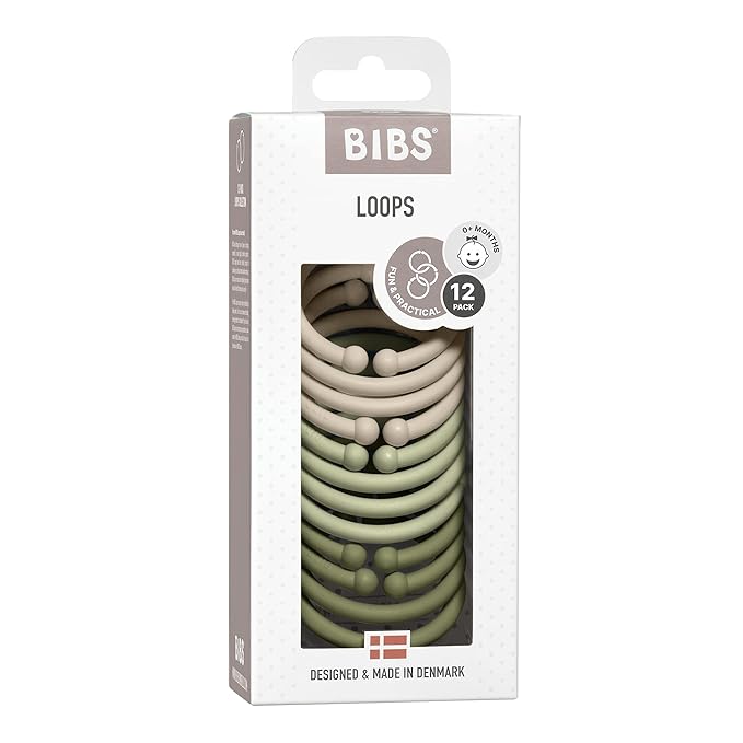 BIBS Loops 12-Pack, BPA Free, Made in Denmark. Polypropylene, Vanilla/Sage/Olive