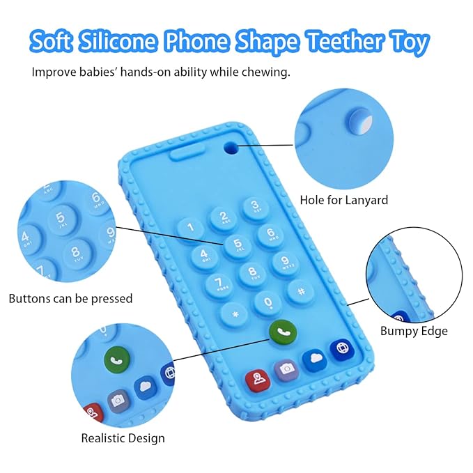 Baby Phone Teething Toys for 0-3, 0-6, 6-12 Months | Soft Silicone Baby Cell Phone Teethers