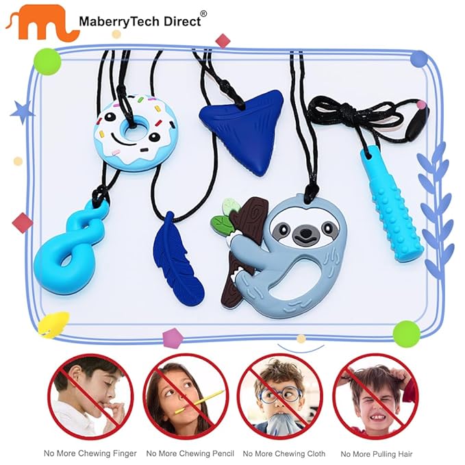 Chewy Necklace Sensory Toys for Kids with Autism, 10 Pack