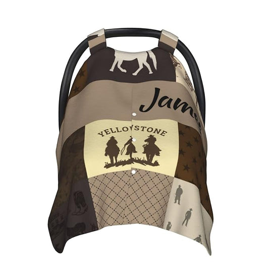 Personalized Baby Car Seat Canopy for Babies with Name, Custom Car Seat Covers for Boys Girls, Infant Opening Minky Nursing Breastfeeding Stroller Cover Carseat Canopies for Newborn (Cowboy)