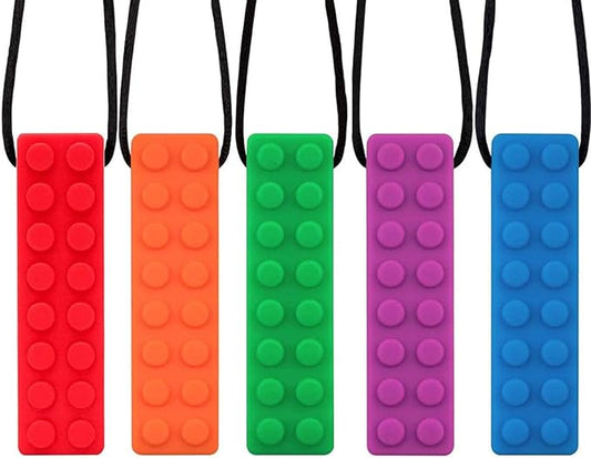 Chew Necklace, Sensory Chew Necklace Bundle for Kids with Chewing, ADHD, Autism, Biting Needs, Oral Motor Chewy, Silicone Necklace Made from Food Grade Silicone Safety, for Boys&Girls(5 PCS)