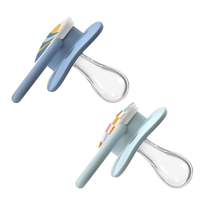 Dr. Brown's Advantage Baby Pacifier, Fully Symmetrical Soother with Soft Silicone Bulb, Glow-in-The-Dark Blue Sunrise-Blue Ocean, 0-6m, BPA-Free, 4-Pack