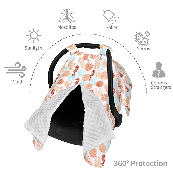 Tropical Pattern Corals Sea Horse Baby Car Seat Canopy Nursing Cover for Newborn Car Seat Breastfeeding Covers Blanket Newborn Shower Gift