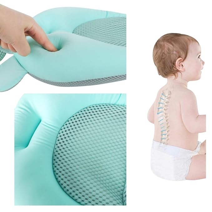 Baby Flotation Bath Cushion Infant Bath Seat Support Net Newborn Bathtub Mesh Pad with Pillow Baby Shower Lie Seat Toddler Bathing Shower Breathable Mat for 0-24 Months