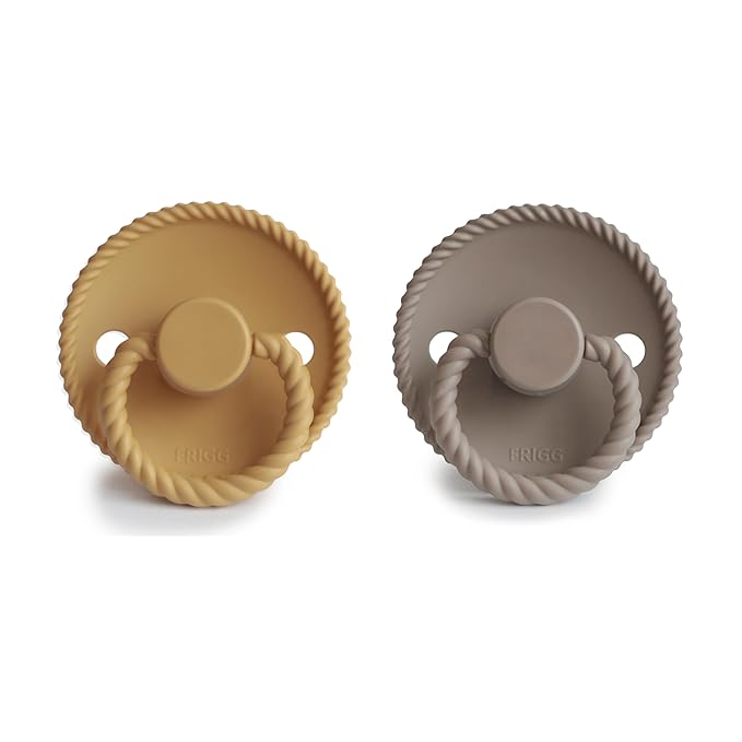 Frigg Rope SilkySoft Silicone Baby Pacifier | Made in Denmark | BPA-Free (Honey Gold/Portobello, 6-18 Months)