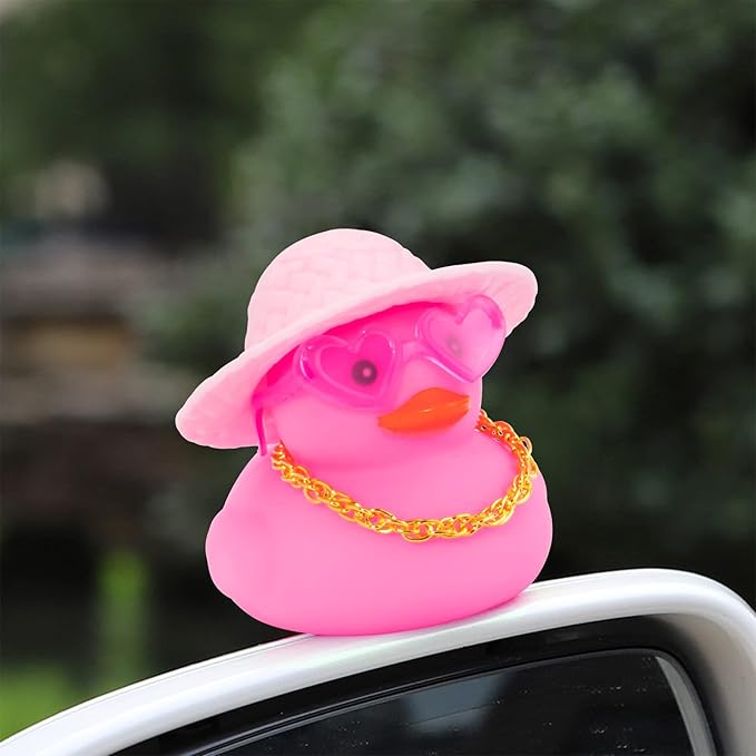 wonuu Car Accessories Rubber Ducks Dashboard Decorations Rubber Duck Pink Accessories Dashboard Duck Car Decorations Car Ducks for Dashboard Car Duck Car Dashboard Decorations, HG&pink-straw