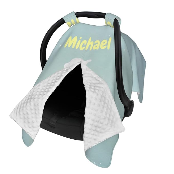 Custom Baby Car Seat Canopy with Name, Personalized Stroller Baby Car Seat Covers for Boys Girls, Minky Nursing Carseat Cover for Breastfeeding, Car Seat Canopies for Infant Newborn(Elephant)