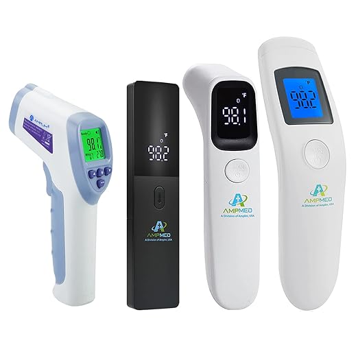 Amplim 4-Pack Hospital & Medical Grade Non Contact Digital Infrared Forehead Thermometer for Babies, Kids, and Adults. FSA HSA Eligible