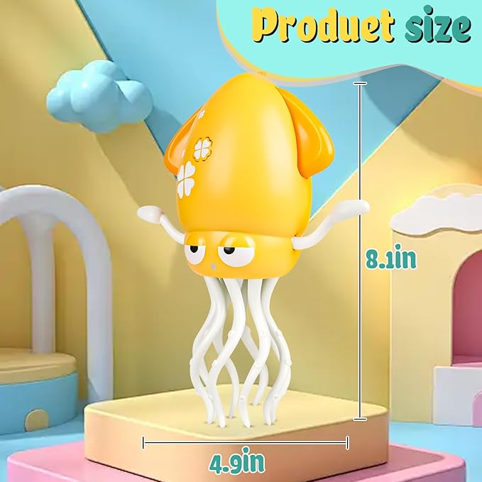 Electric Dancing Octopus Baby Toy, Dancing Squid Crawling Toys,Automatic Evasion Octopus Toy with Led Light and Music, Interactive Entertainment for Baby Sensory Development Birthday Gifts (Yellow)