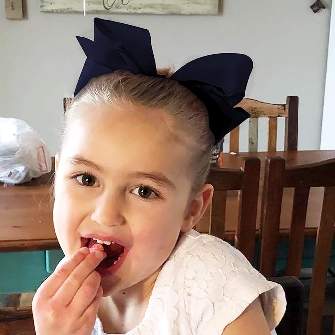 Oaoleer Big Hair Bows for Girls 12 PCS 6" Navy Grosgrain Ribbon Large Boutique Bow Alligator Clips Hair Accessories for Toddlers Little Girls Kids