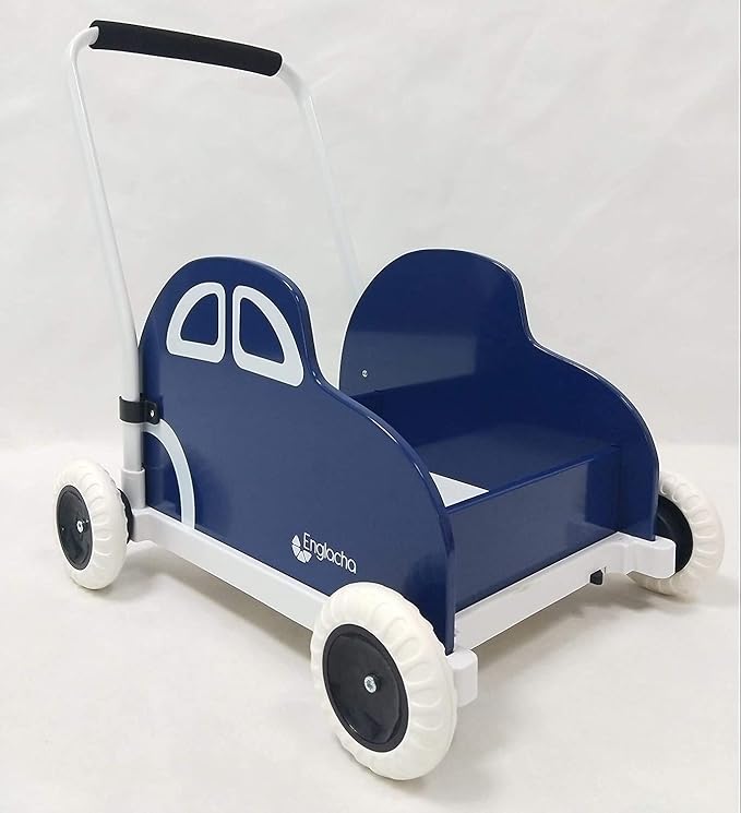 Englacha car Musical Toddler Walker, Baby Push Car with Built-in Musical Function and Speed Reduction Wheels, Blue/White