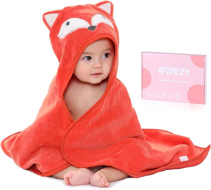 TBEZY Baby Hooded Towel with Unique Animal Design Ultra Soft Thick Cotton Bath Towel for Newborn (Fox)