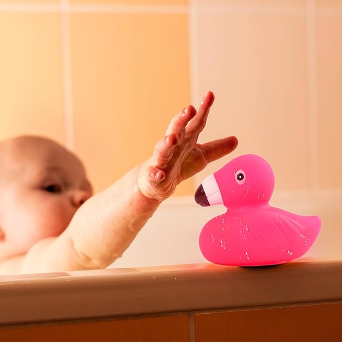 60PCS Adorable Flamingo Rubber Ducks Bulk Pink Floating Squeaky Bath Toys Perfect for Baby Showers, Birthday Parties, Cake Toppers, Pool Party Favors and Classroom Prizes (60)