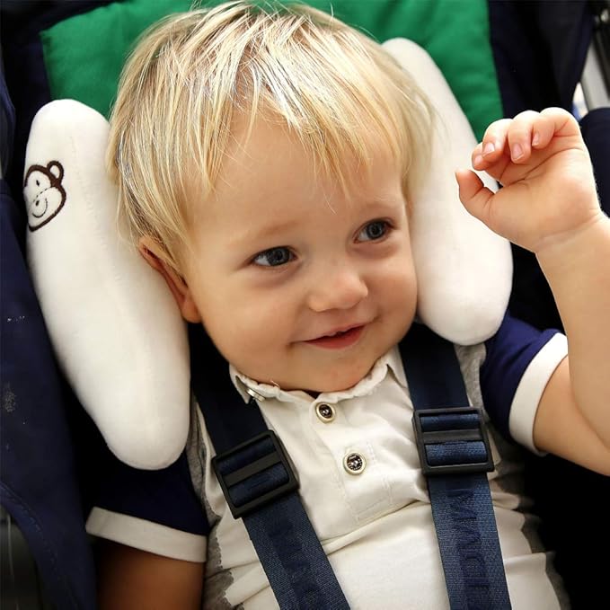 Inchant Adjustable Baby Soft Head Neck Support - Children Travel Car Seat Safety Pillow Cushion, Banana Pillow Stroller Head Support for Toddlers Infants Child - White