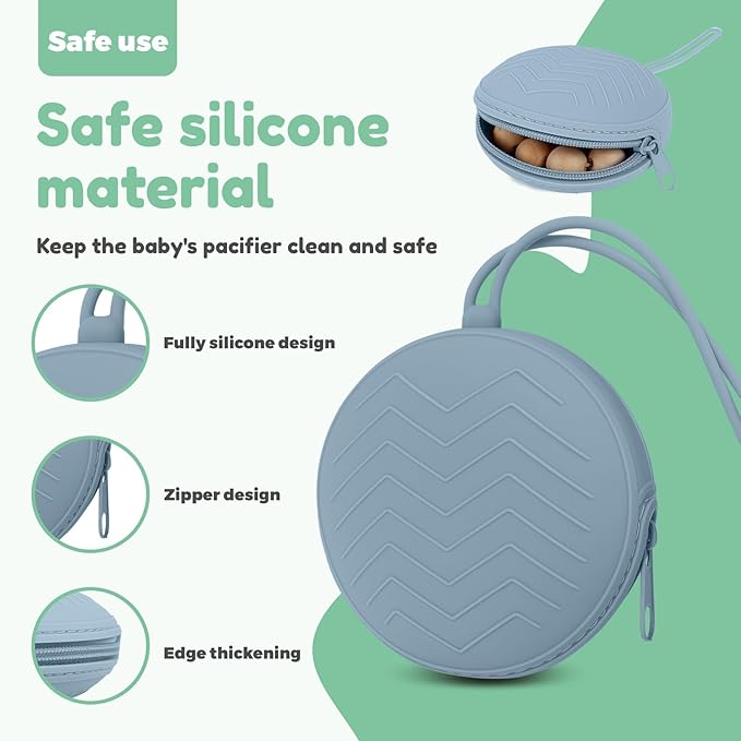 Silicone Pacifier Holder Case, Portable Leakproof Design Baby Pacifier Storage Case, Newborn Baby Silicone Pouch for Boys & Girls, Easy Clean (Blue)