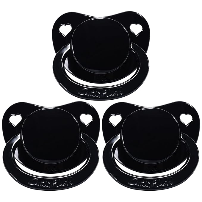 CutiePlusU Adult Sized Pacifier Dummy for Adult Babies-Big Shield 3 Pack-Black