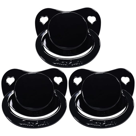 CutiePlusU Adult Sized Pacifier Dummy for Adult Babies-Big Shield 3 Pack-Black