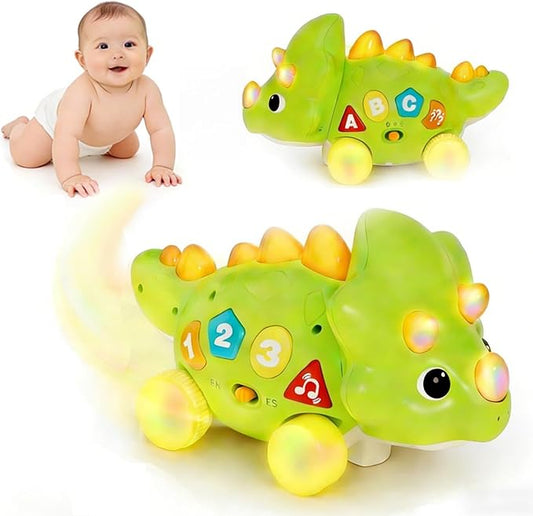 Dinosaur Baby Musical Toys, Dinosaur Tummy Time Toy with Musical for Kids, Early Learning Educational Crawling Toys Gifts for Toddlers Ages 1-3.