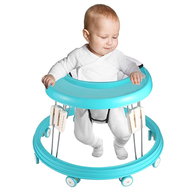 Foldable Baby Walker with Safety Slider , The Oldschool Round Shape Baby Walker, Suitable for All terrains, Babies (6-18 Months) (Green), 1.0 Count