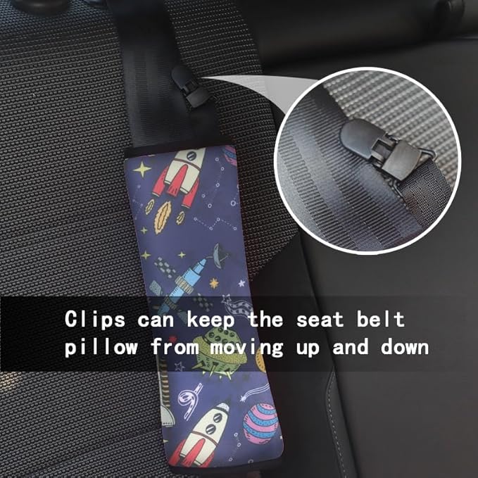 Car Seat Belt Pillow for Kids with Clips,Seat Strap Belt Covers Pad Cushion,Car Seatbelt Cover Pillows for Toddlers(Space Blue)