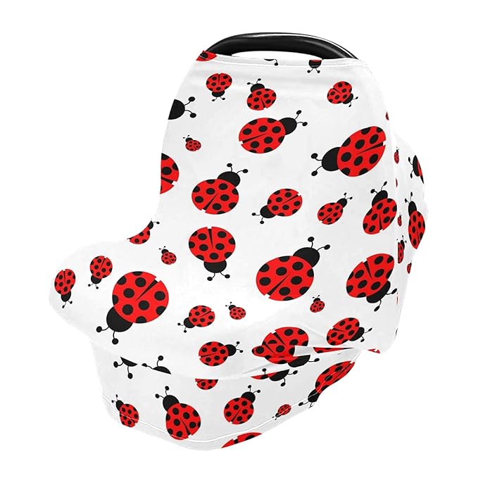 Nursing Cover Breastfeeding Scarf Cute Red Ladybugs Baby Car Seat Covers Soft Breathable Infant Carseat Canopy Stroller Cover for Boys Girls