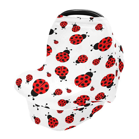 Nursing Cover Breastfeeding Scarf Cute Red Ladybugs Baby Car Seat Covers Soft Breathable Infant Carseat Canopy Stroller Cover for Boys Girls
