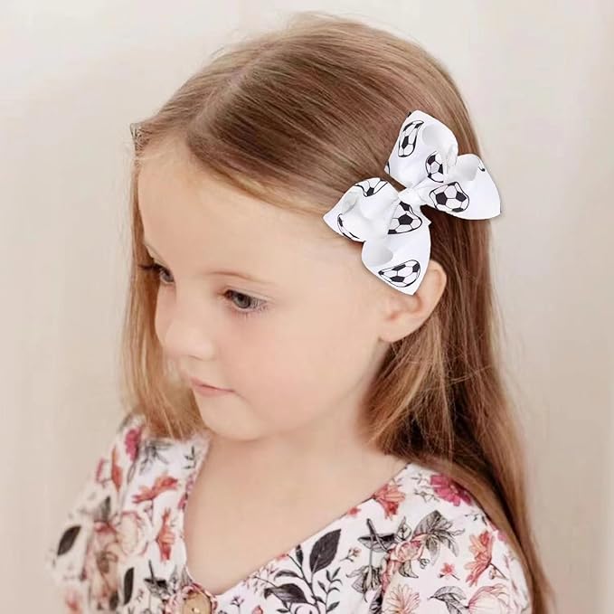 Soccer Hair Accessories, Soccer Hair Bows, Soccer Ball Bow，Soccer Ribbon Bow Hair Clips ，bows Hair Accessories for girls.A (white)