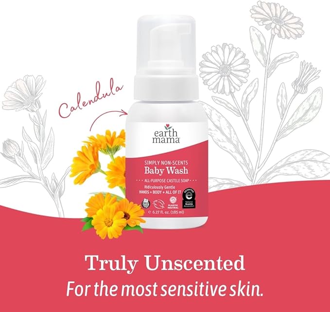 Earth Mama Simply Non-Scents Baby Wash Foaming Hand Soap Refill, All-Purpose Body Wash for Sensitive Skin, Castile Soap with Coconut Oil, Shea Butter, Calendula, & Aloe, 5.3 Fl Oz (Pack of 2)