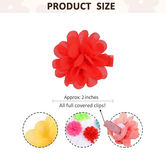 20PCS 2" Chiffon Flower Baby Girls Hair Bows Clips Cute Hair Accessories For Newborns Infants Toddlers Kids Women