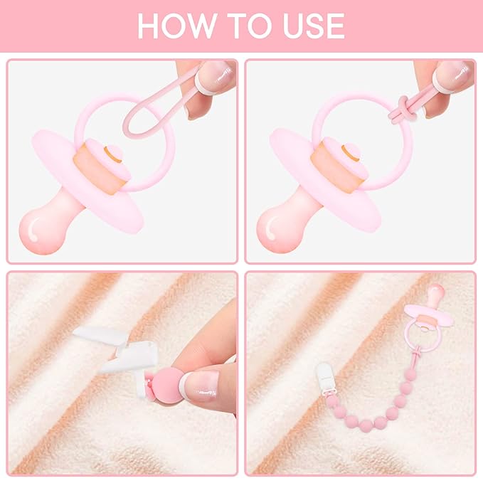 MINMUNJIU Baby Girl Newborn Essentials, 4 Pack Silicone Pacifier Clips for Girls, One Piece Flexible Soft Binky Clips Baby Stuff and Gifts for Girls