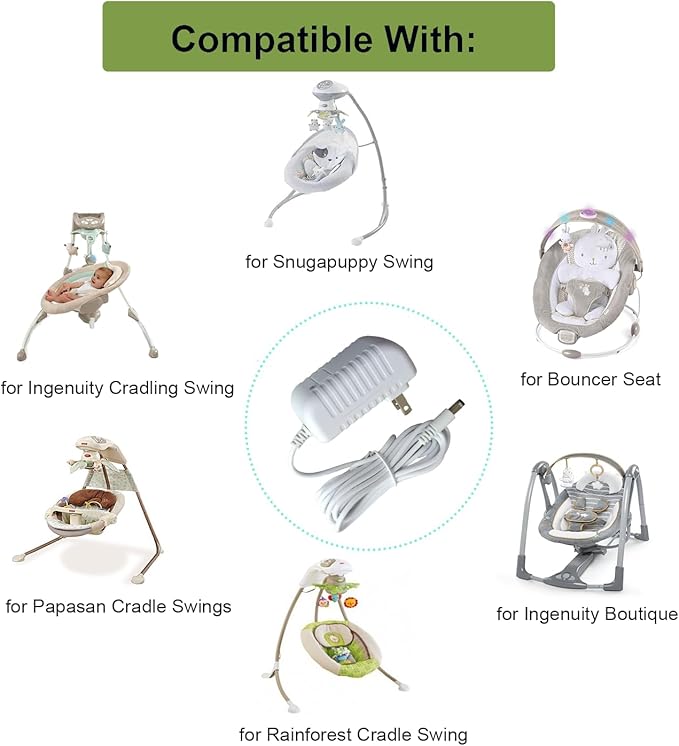 Charger Compatible with Fisher Price, Ingenuity Swing, 6V AC Adapter for Snugapuppy Power Cord Replacement