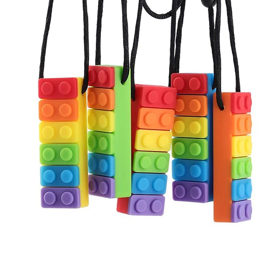 Sensory Chew Necklace, SLGOL Rinbow Color Silicone Chew Pendant Training and Development Fidget Toy Chewing Necklace for Chewing Kids, Autism ADHD SPD, Oral Motor, Anxiety, Autistic Children,5 Pack