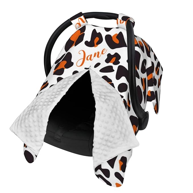 Personalized Leopard Print Baby Infant Car Seats Canopy for Babies with Name, Custom Lightweight Covers for Baby Boys Girls, Minky Nursing Breastfeeding Stroller Cover Canopies for Newborn